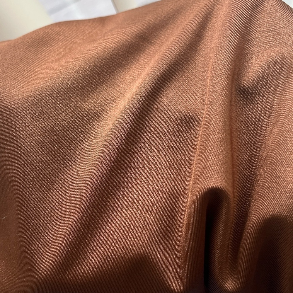 Boohoo Bronze One Shoulder Tie Waist Bodysuit | Satin Look | Size 8 - Picture 9 of 9